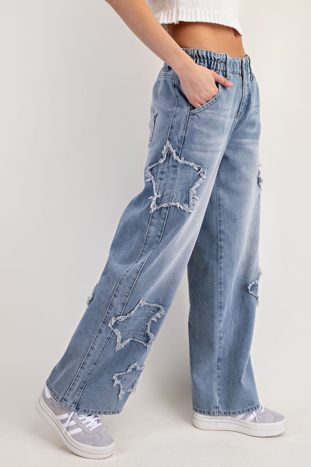 Distressed Star-Patched Jeans