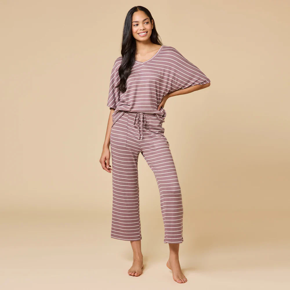 Dream Relaxed V-Neck Capri Set Driftwood Stripe