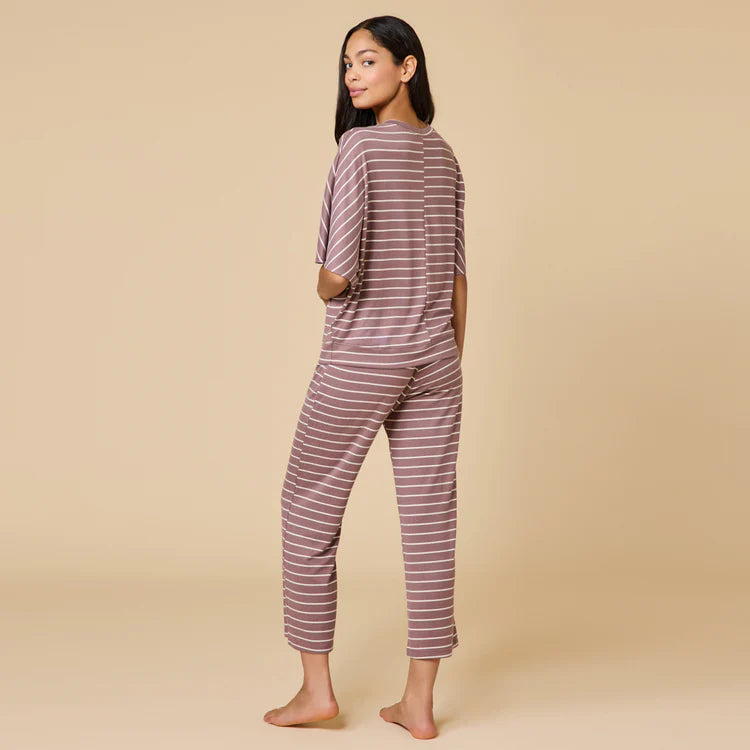 Dream Relaxed V-Neck Capri Set Driftwood Stripe