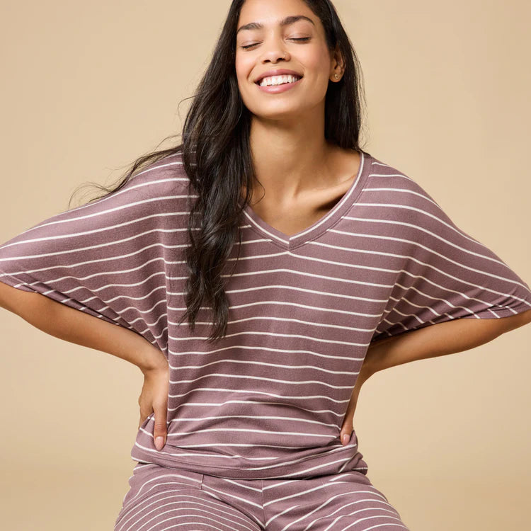 Dream Relaxed V-Neck Capri Set Driftwood Stripe