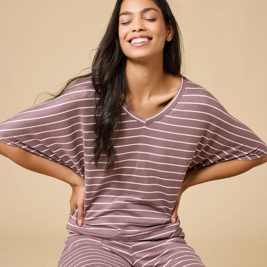 Dream Relaxed V-Neck Capri Set Driftwood Stripe