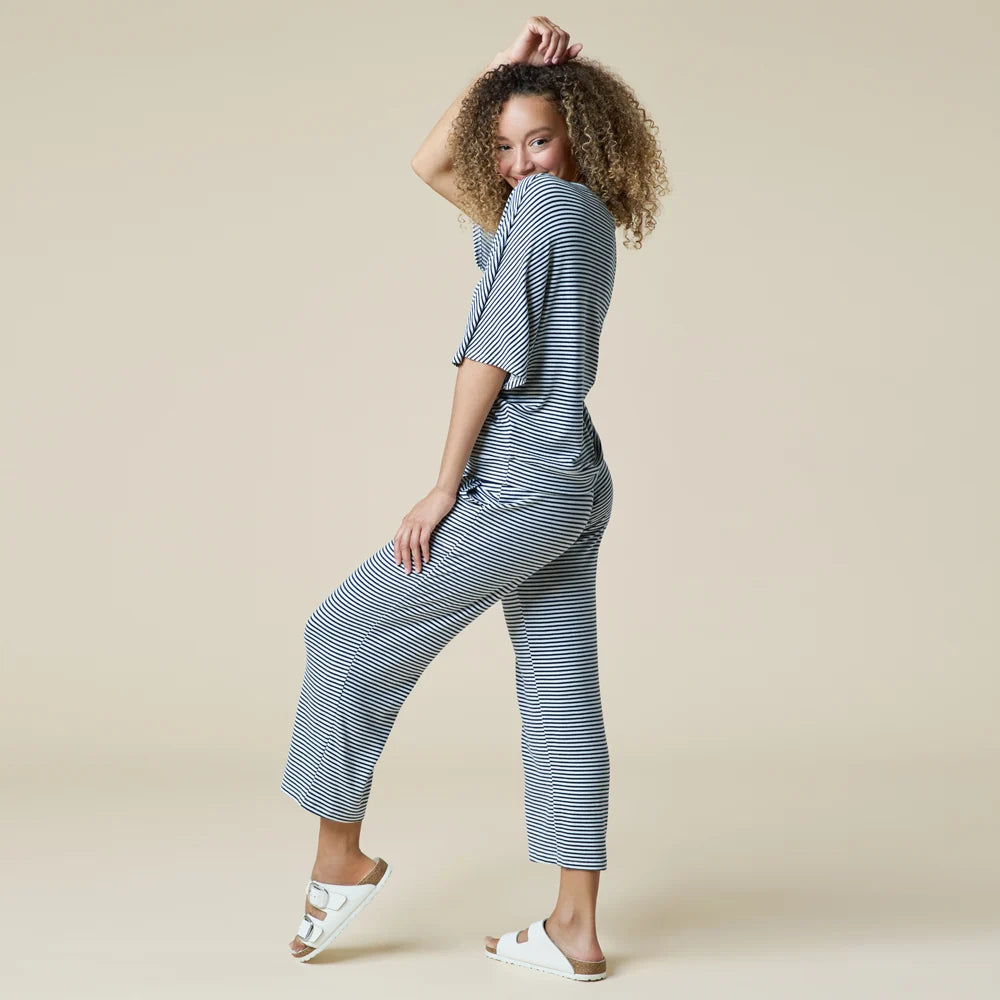 Dream Relaxed V-neck with Capri Lounge Set Midnight Stripe