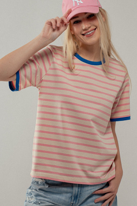 Necessity Striped Ringer Tee Pink/Blue