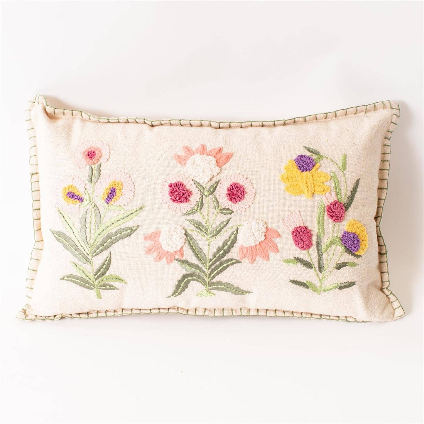 Embroidered Provence Floral Lumbar Pillow