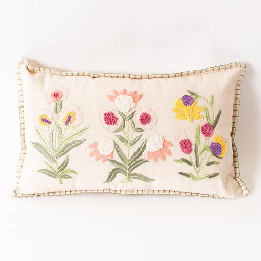 Embroidered Provence Floral Lumbar Pillow