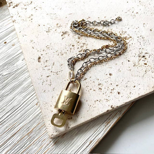 Louis Vuitton  lock necklace repurposed upcycled LV (Key in lock)