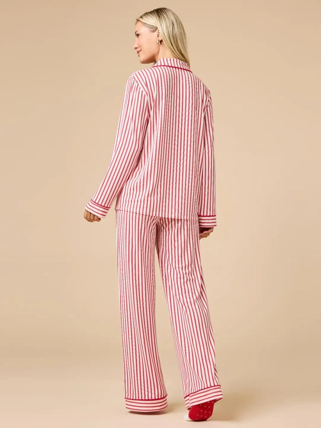Red Stripe Notch Collar PJ Set