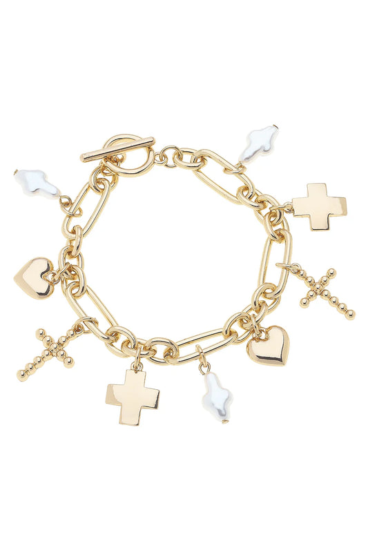 Helena Multi Cross Charm Bracelet in Shiny Gold