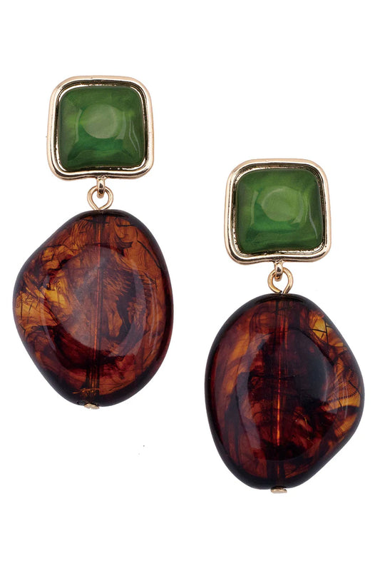 Gabby Tortoise & Resin Drop Earrings in Green