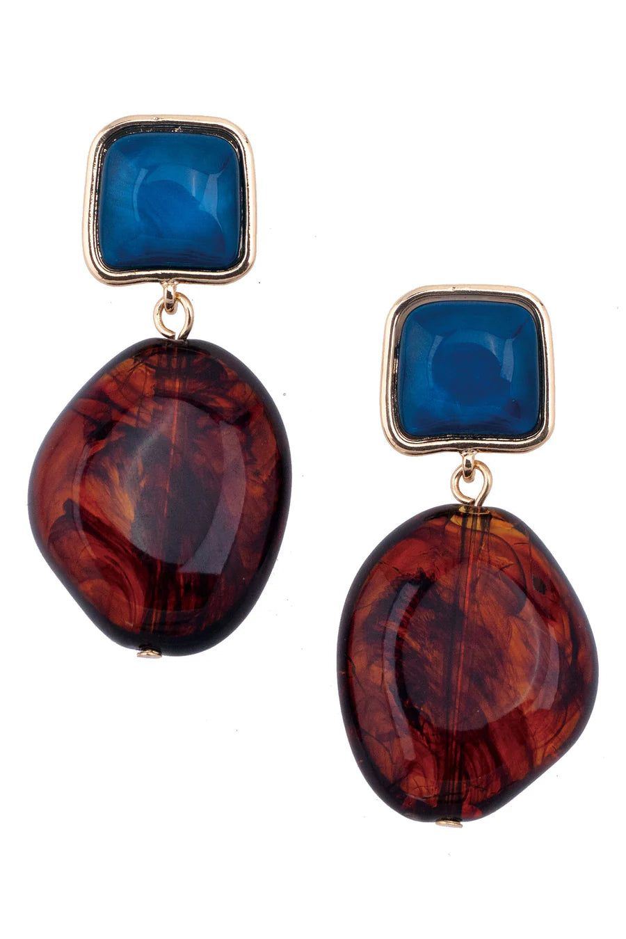 Gabby Tortoise & Resin Drop Earrings in Navy