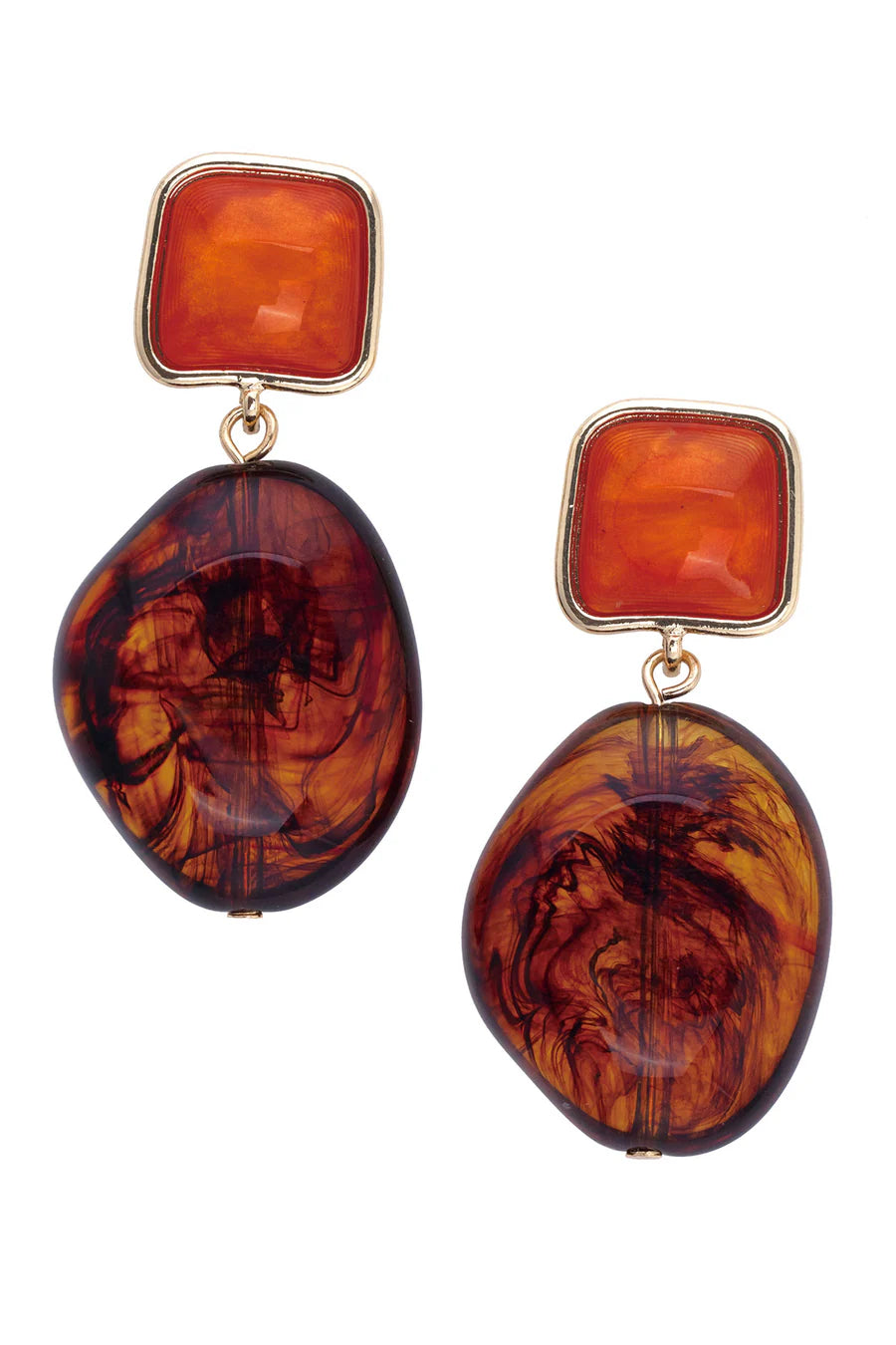 Gabby Tortoise & Resin Drop Earrings in Orange