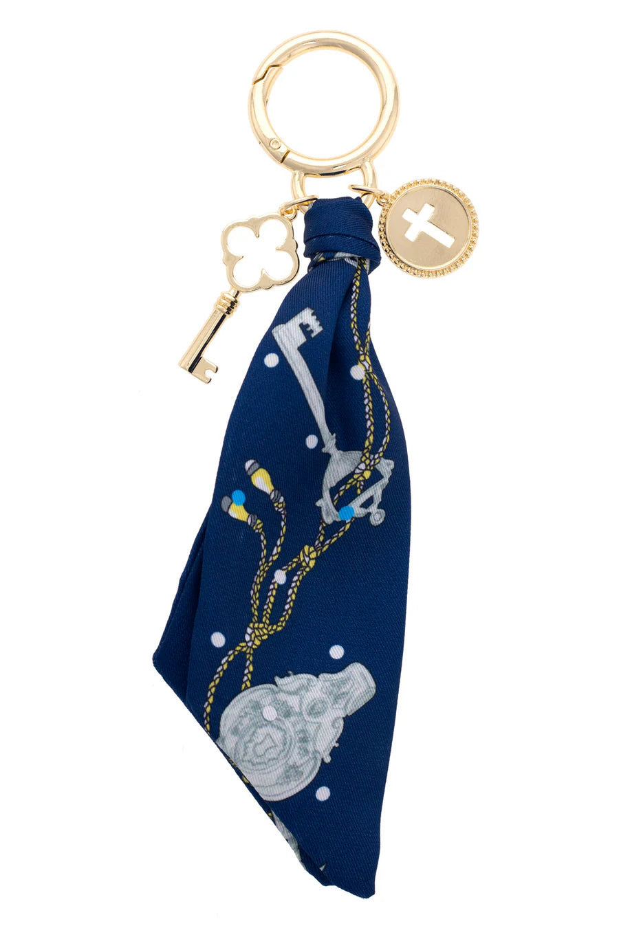 Elodie Cross Coin Scarf Bag Charm in Navy