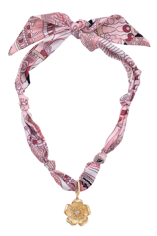 Allegra Blossom Scarf Necklace in Light Pink & White