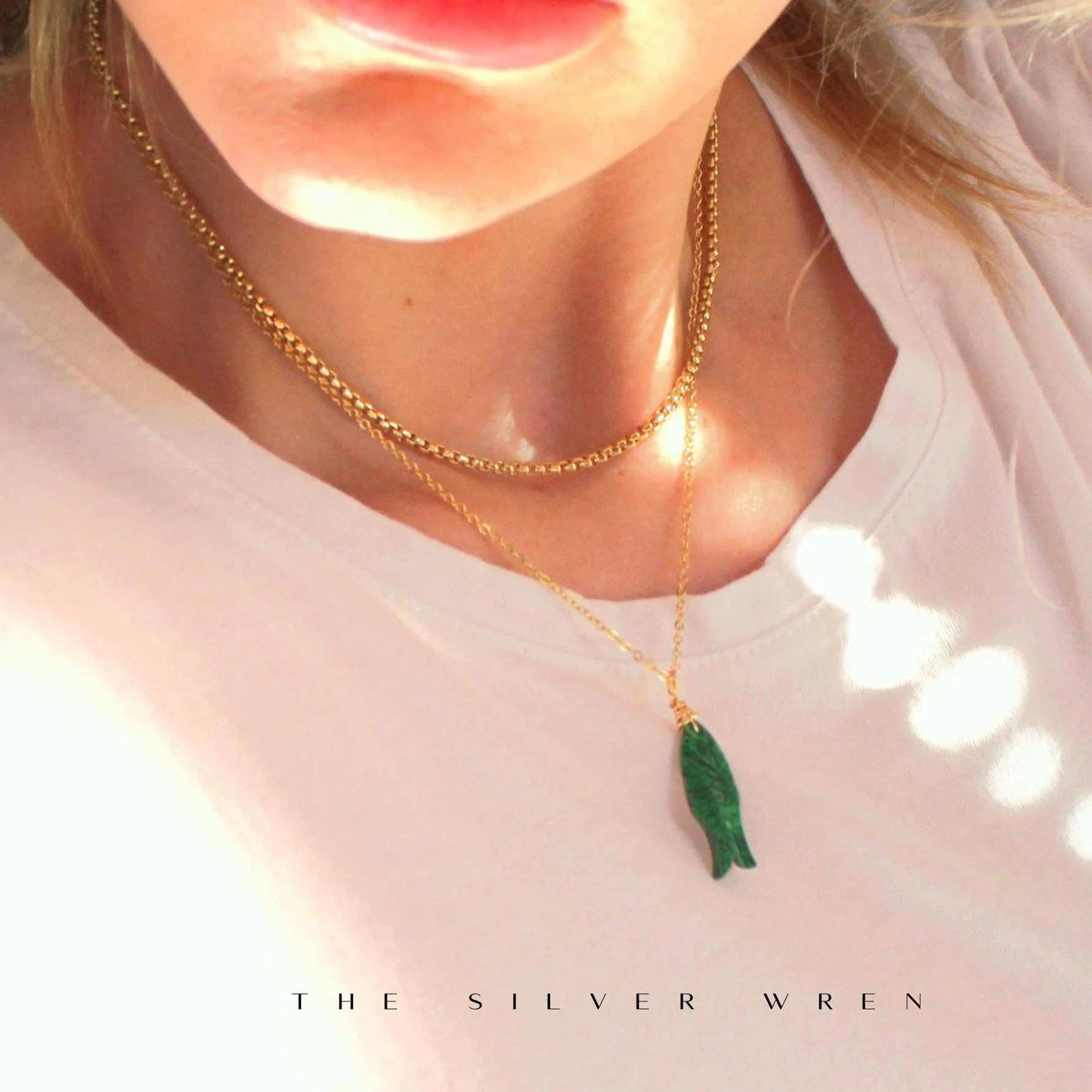 Gemstone Fish Pendant Necklace: Jade Green