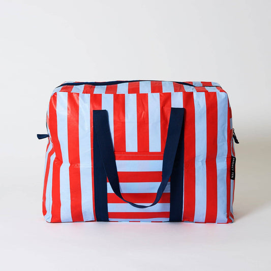 Red Blue Stripe Overnight Bag