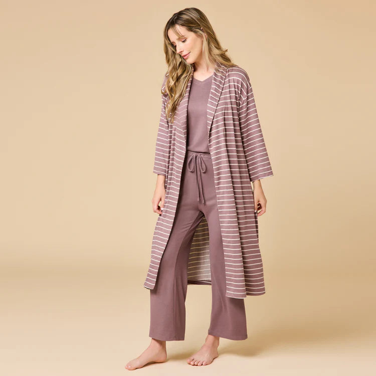 Dream Shawl Collar Robe- Driftwood Stripe