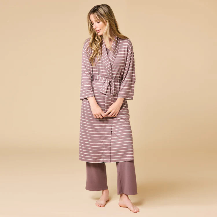 Dream Shawl Collar Robe- Driftwood Stripe