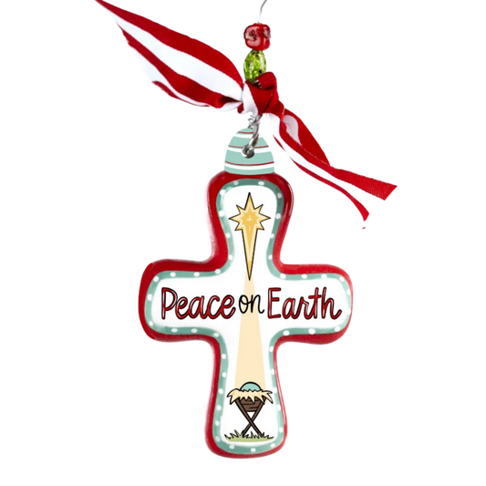 Peace On Earth Nativity Cross Ornament