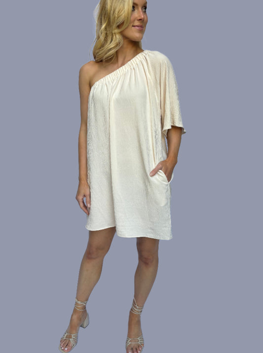 One Shoulder Dress- Beige