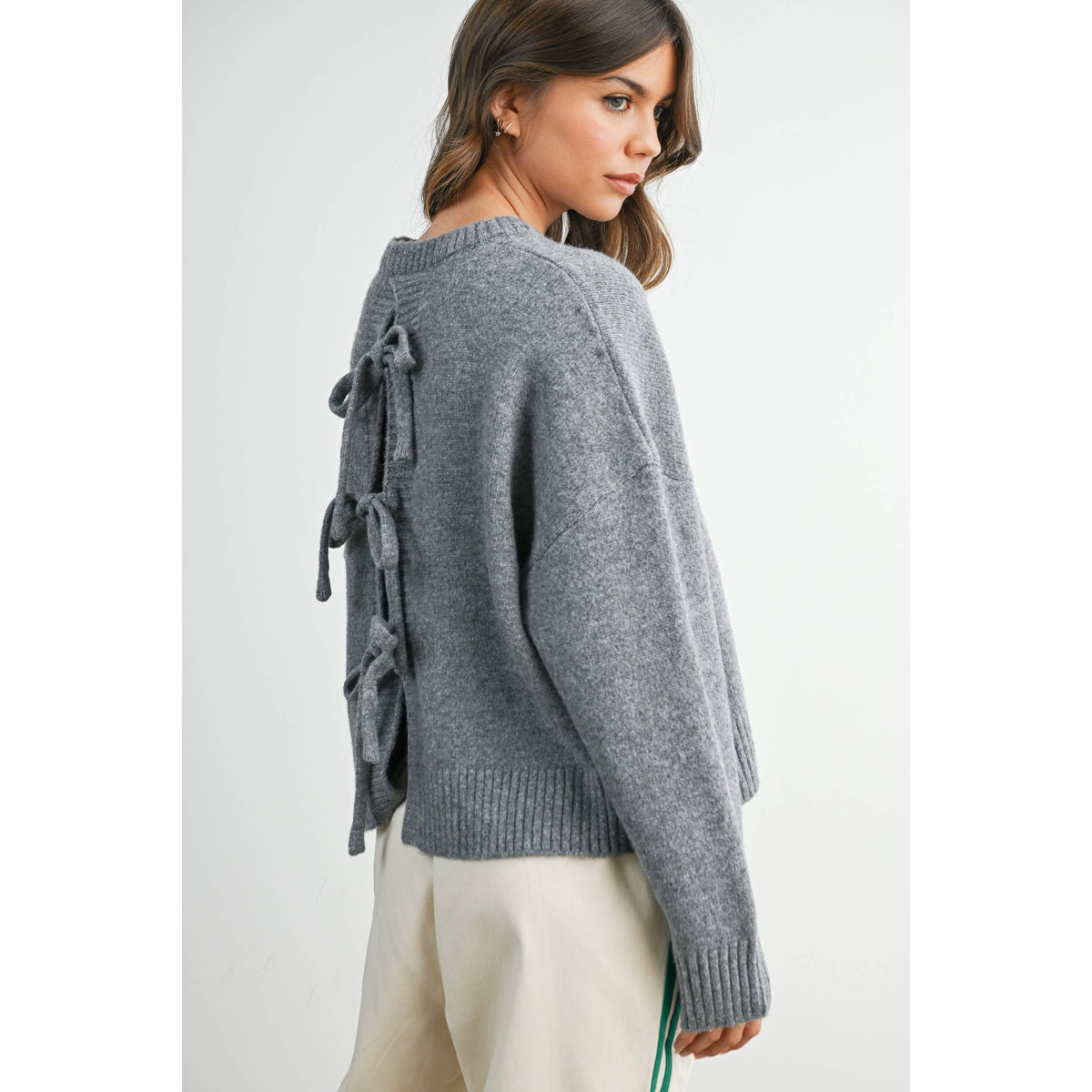 Tie-Back Sweater - Grey