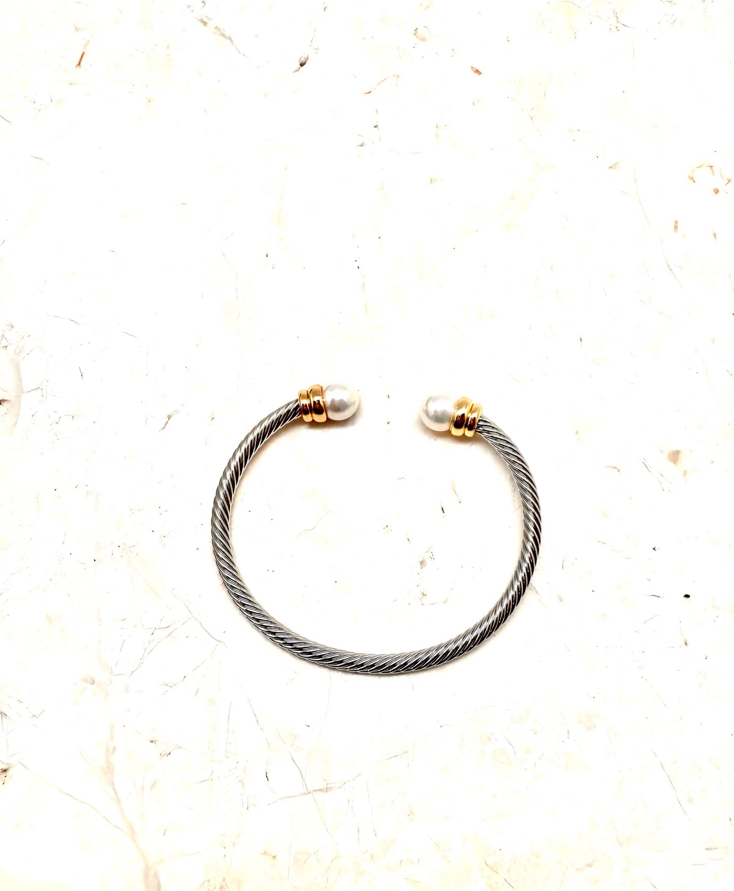 Bracelet Cuff Cable w/GlassPearl Tips w/Gold TipMulti Metal 