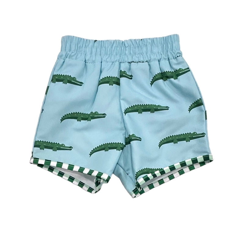 Alligator on Blue Swim Trunks