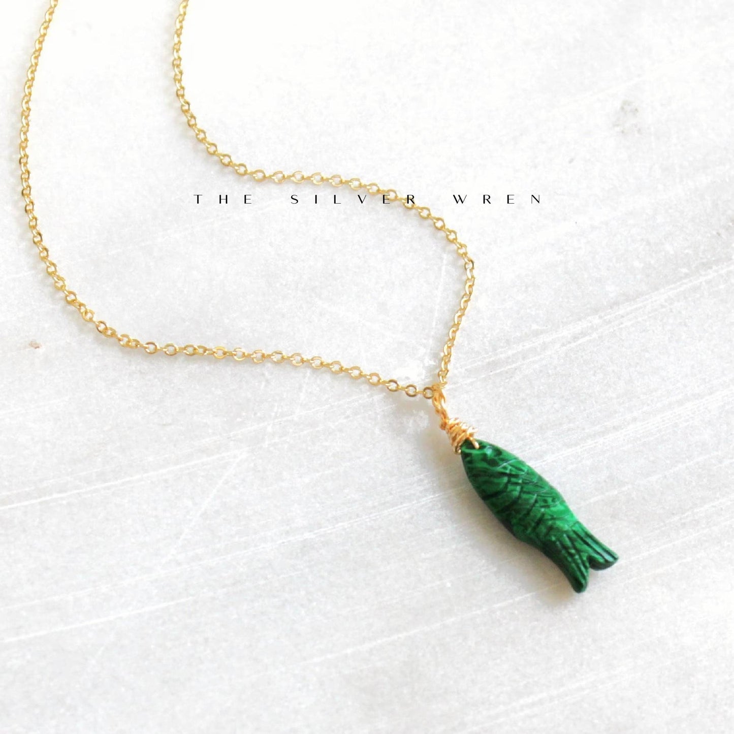 Gemstone Fish Pendant Necklace: Jade Green