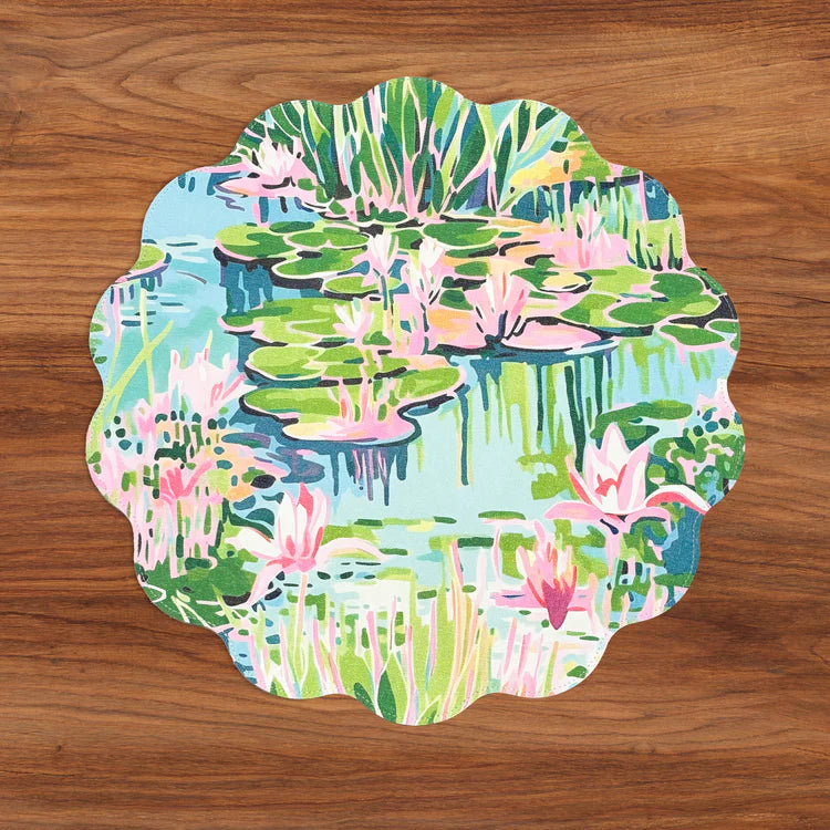 VIDA Everglades and Crocs Reversible Round Placemats Set of 4 Pink & Green
