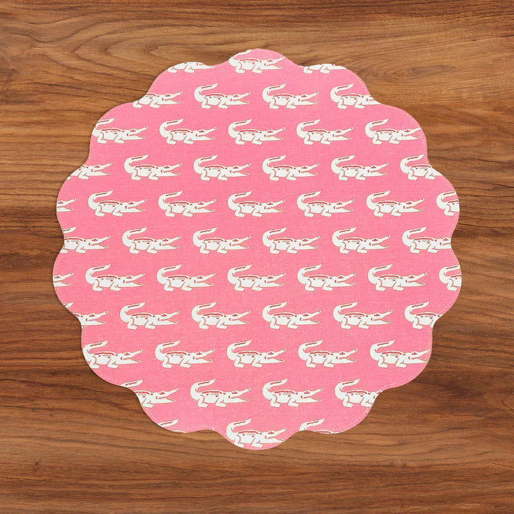 VIDA Everglades and Crocs Reversible Round Placemats Set of 4 Pink & Green
