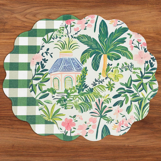 VIDA Cabana Reversible Round Placemats Set of 4 Pink & Green
