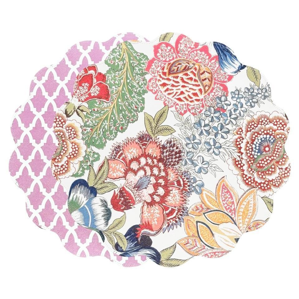VIDA Eggplant and Pink Reversible Round Placemats Set of 4 Blue & Pink