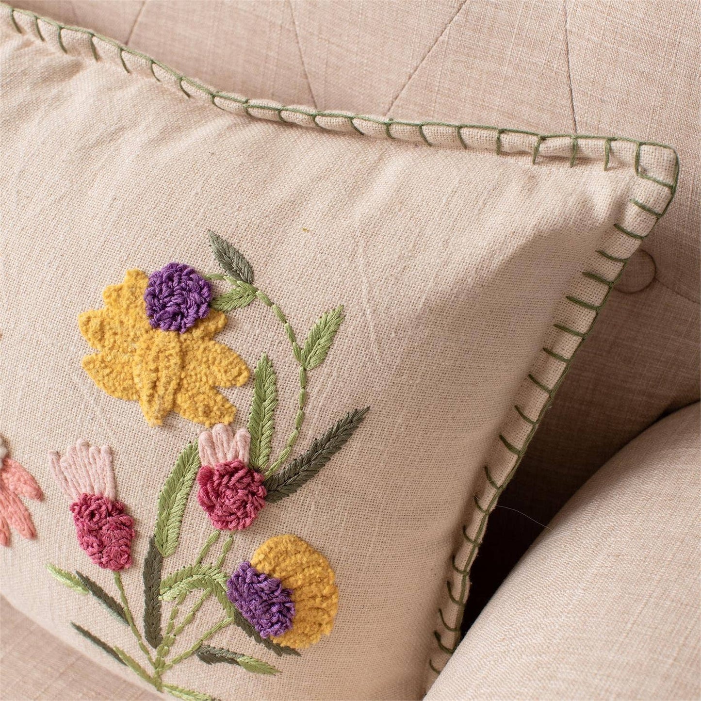 Embroidered Provence Floral Lumbar Pillow