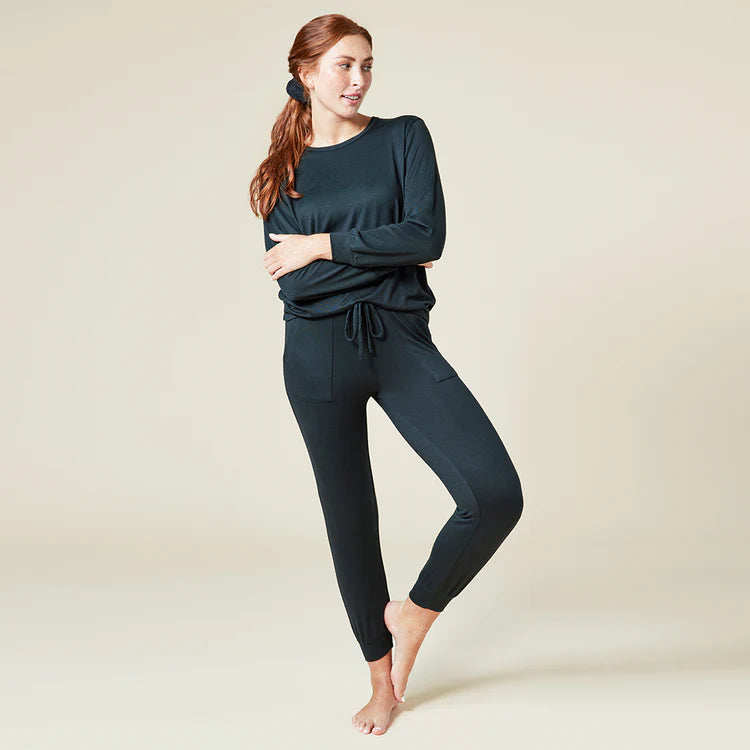 Dream Jersey Crew Neck Lounge Set-Black