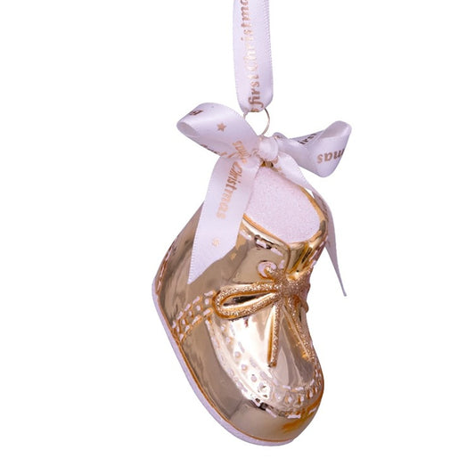 Ornament Glass Gold Baby's First Christmas Shoe
