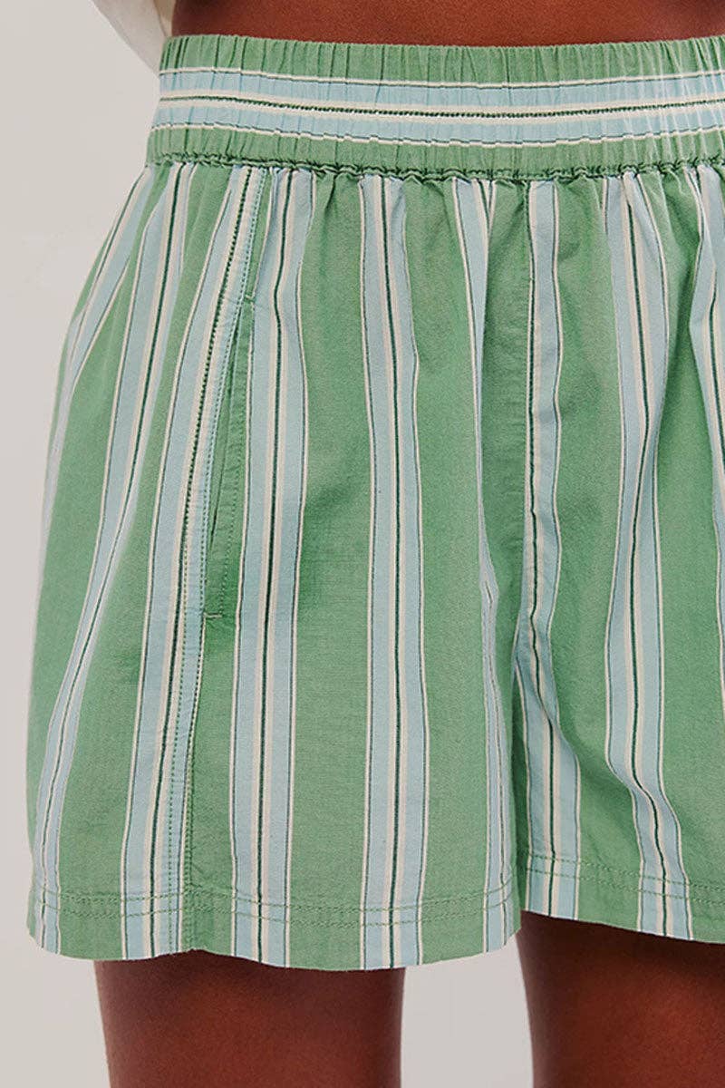 Striped Elastic Waist Casual Shorts: Green