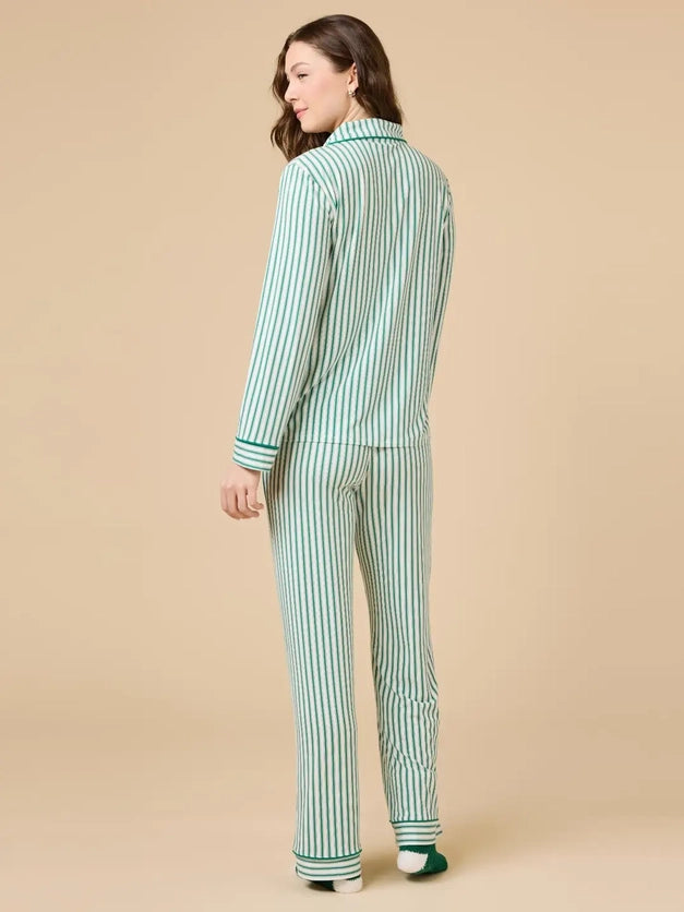 Green Stripe Notch Collar PJ Set