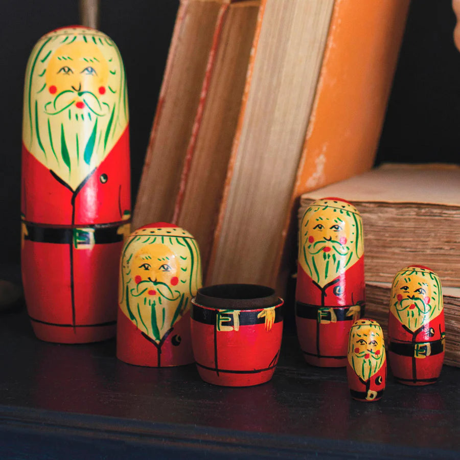 Set of 5 Nesting Wooden Santa Dolls