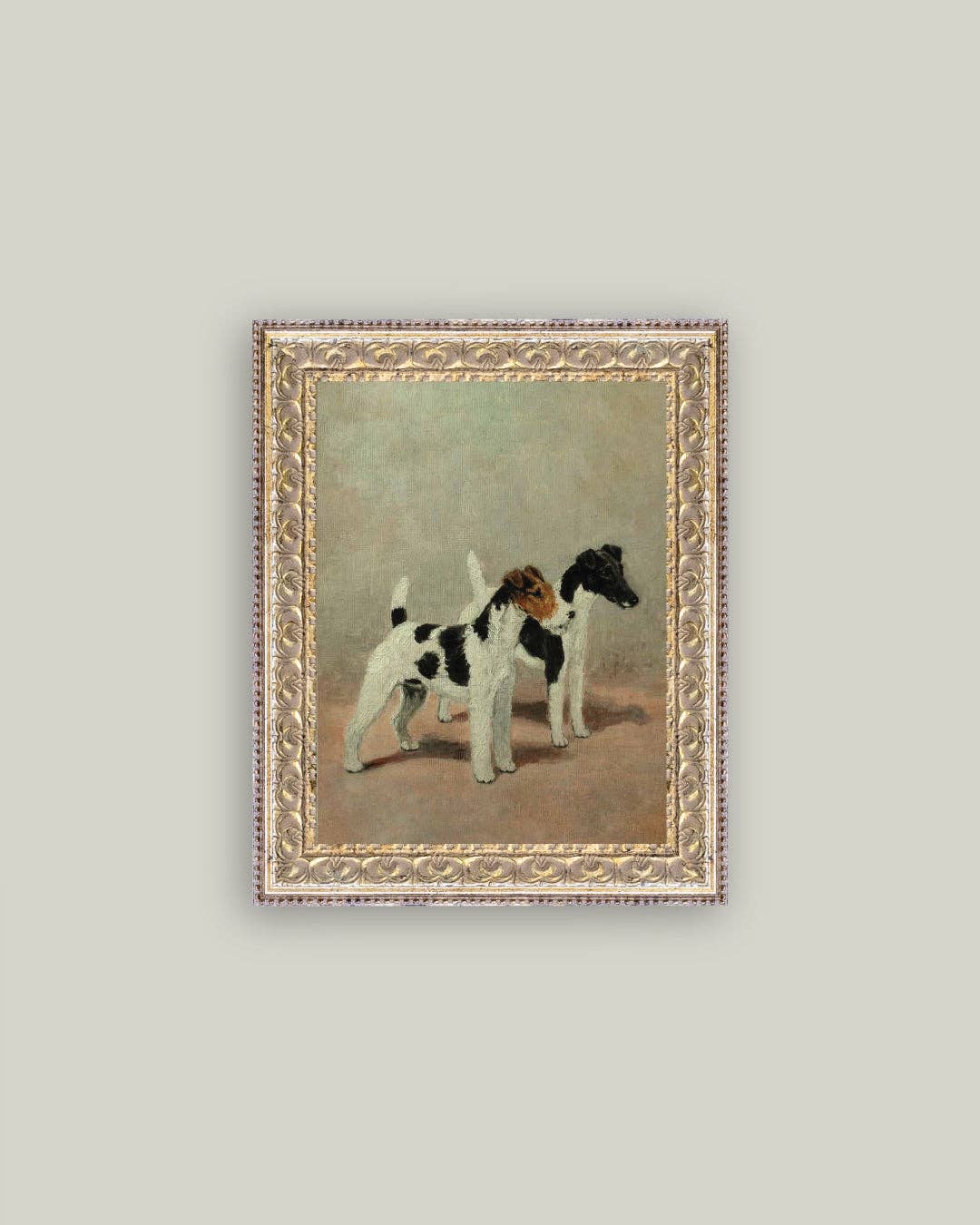 Two Fox Terriers Framed Antique Art: 8x10