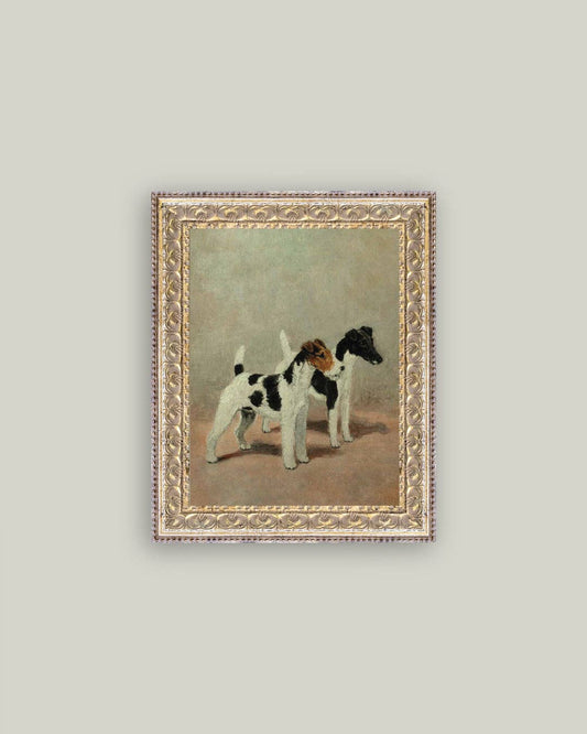 Two Fox Terriers Framed Antique Art: 8x10