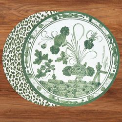 VIDA Faenza and Leopard Reversible Round Placemats Set of 4 (White & Green)