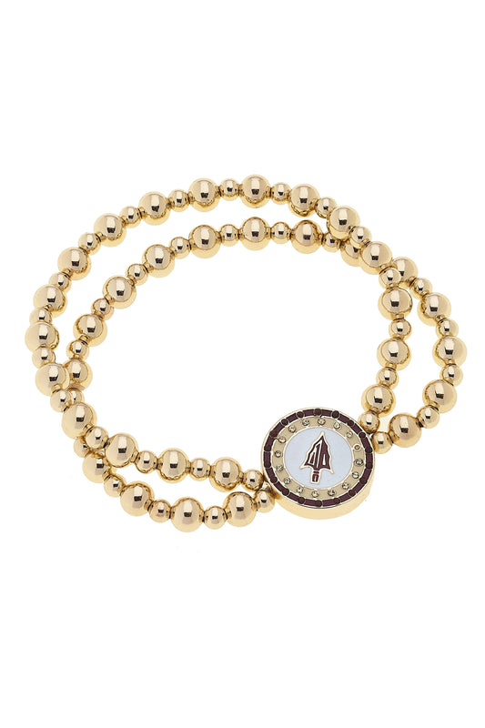 Florida State Seminoles Pave Disc 2-Row Ball Bead Bracelet