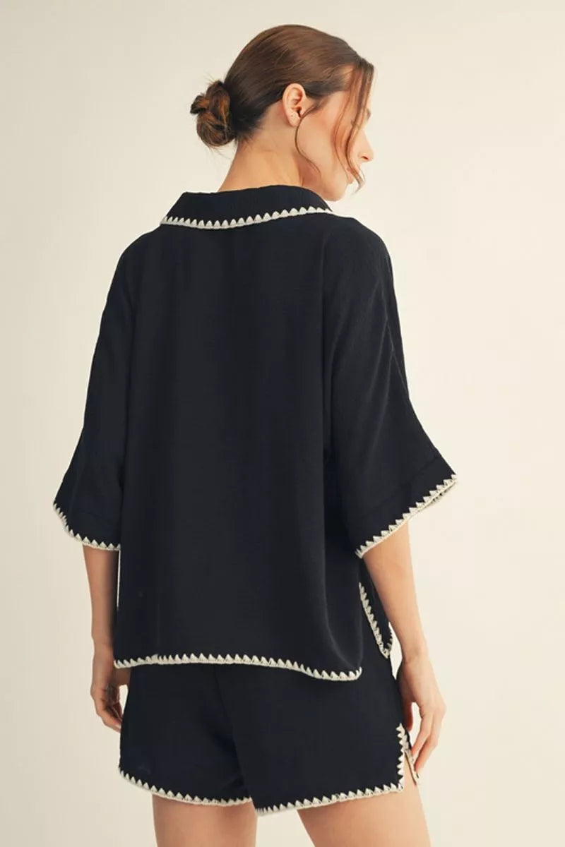 Crinkle Fabric Top Black