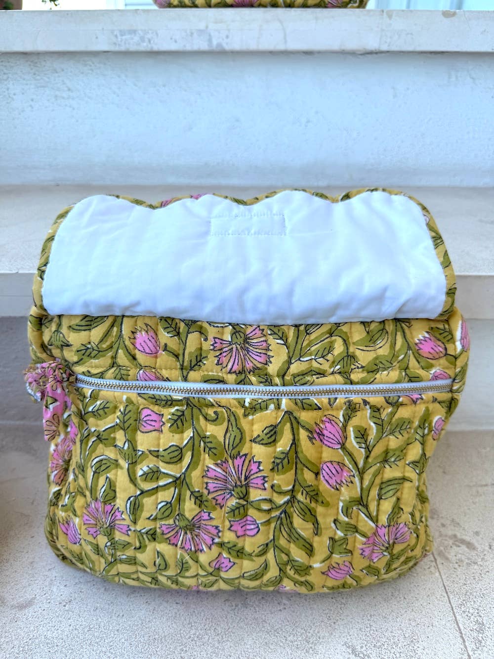 Large Block Printed Travel Bags Mustard Floral