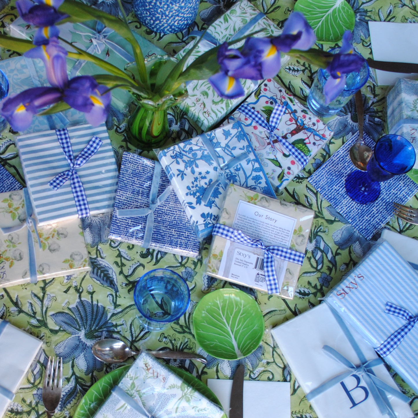 Blue Pomegranate Block-Print Paper Guest Napkins
