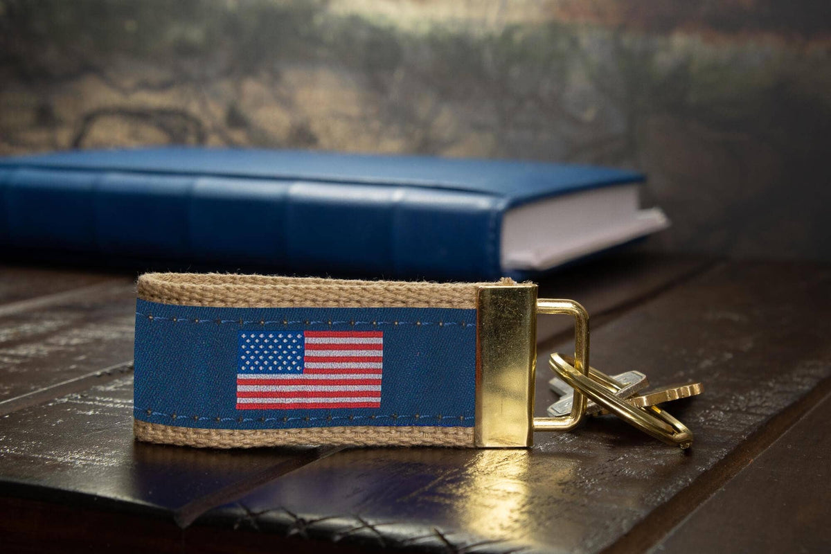 American Flag Woven Ribbon Key Chain.