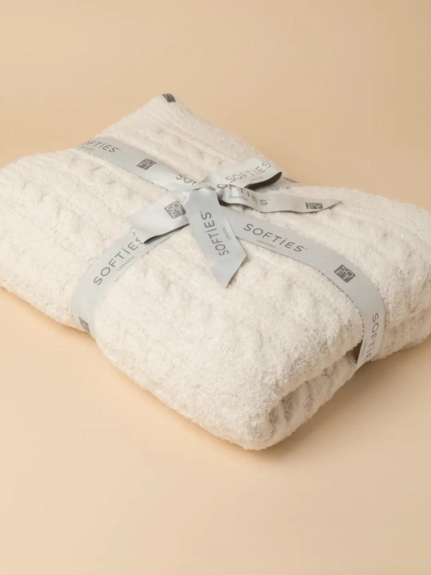 Almond Cable Knit Marshmallow Throw Blanket