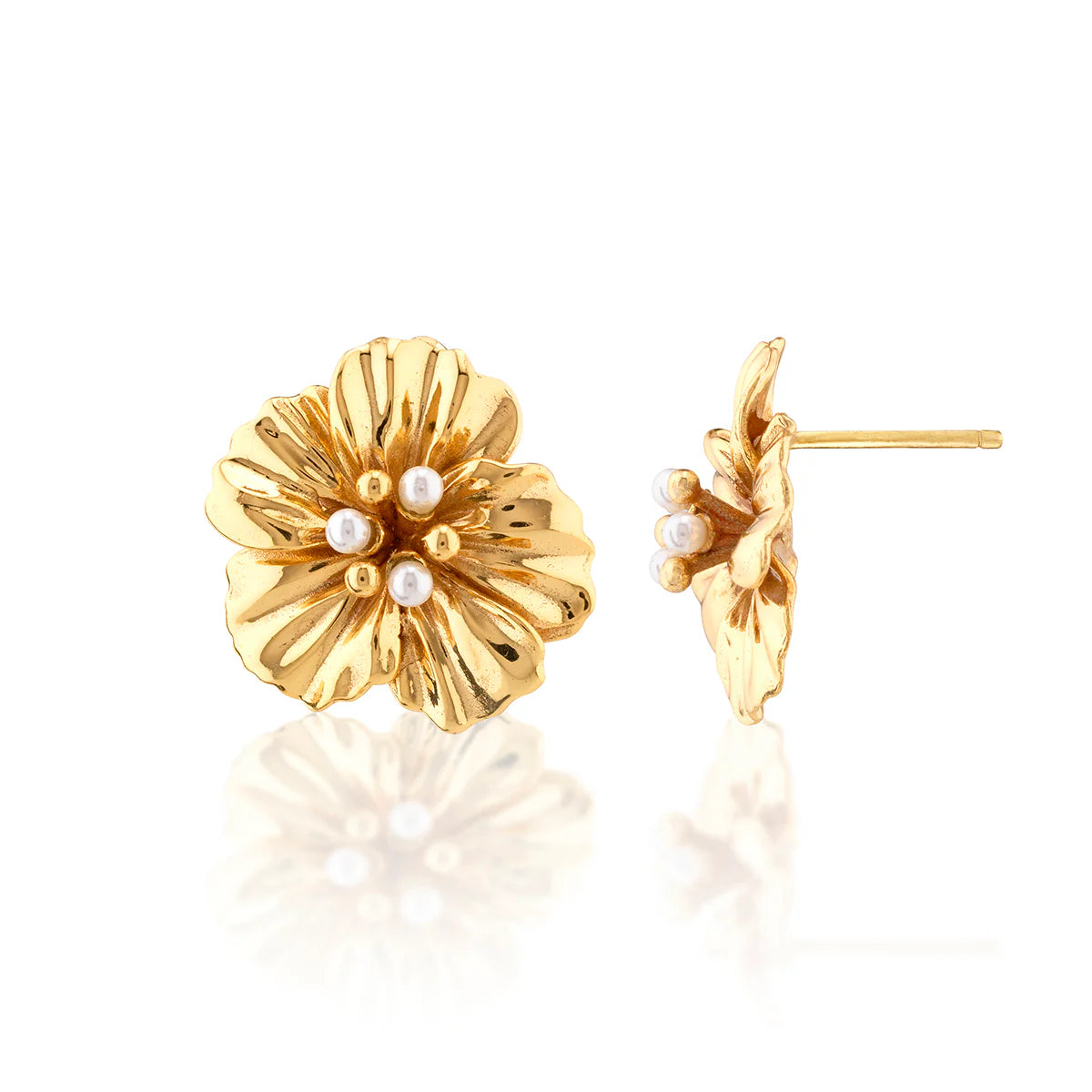 Nasturtium Stud Earrings - Pearl White