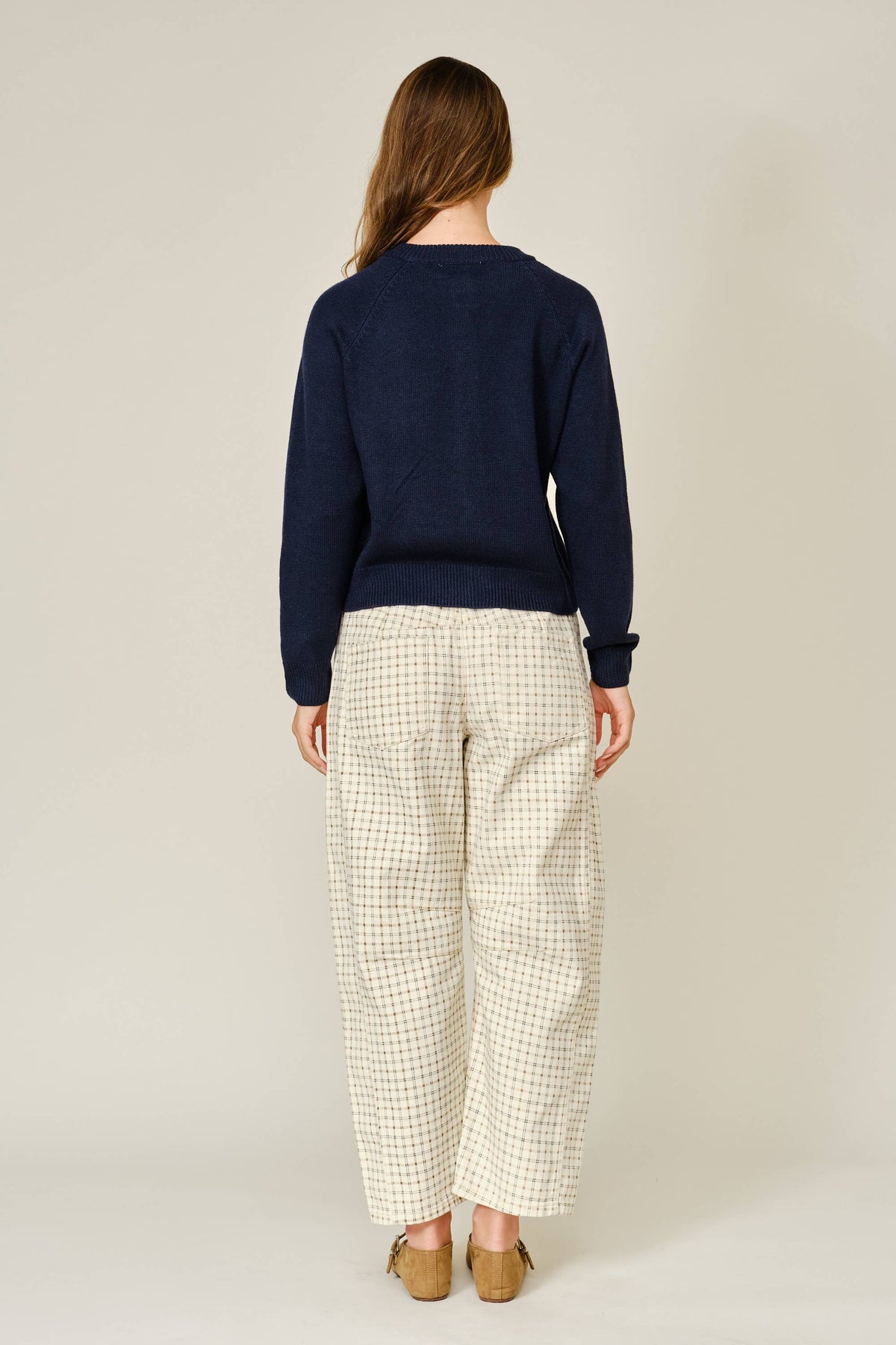 OXFORD PLAID BARREL PANTS BEIGE PLAID