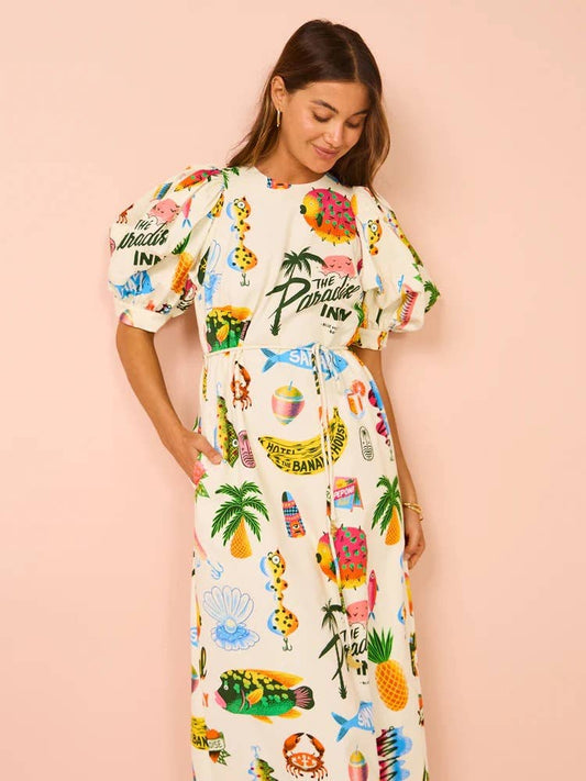 Beach Print Swing Dress