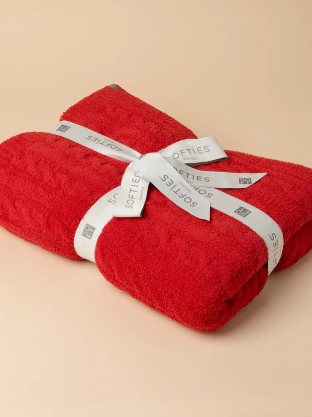 Red Cable Knit Marshmallow Throw Blanket